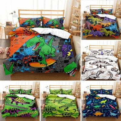 Juego de funda nórdica de dinosaurio para niños, ropa de cama tamaño queen, funda nórdica de animales de dibujos animados en 3D para niños y niñas, funda de edredón de color