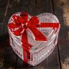 Candy Jar with Lid Glass Heart Shaped Clear Cookie Bowl Candy Storage Container Serving Dish for Snacks Jewelry Red Bow