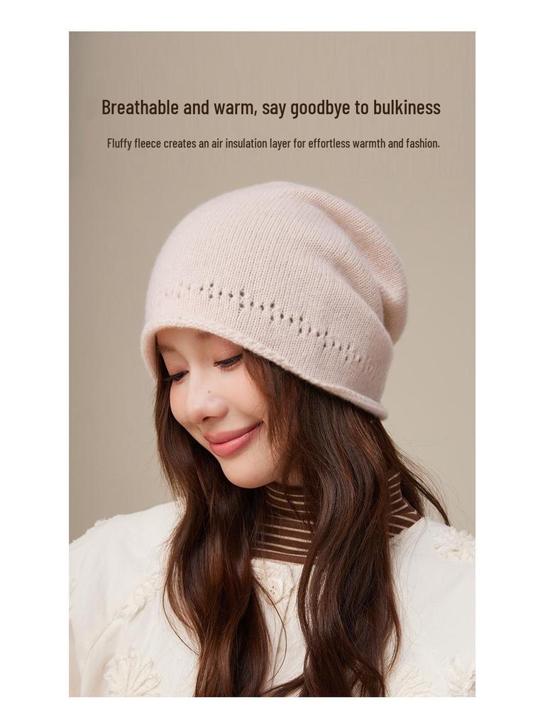 Damska czapka beanie z czystego kaszmiru - wszechstronna czapka typu slouchy na jesień i zimę