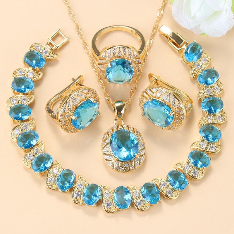 10-Colors Zircon Big Jewelry Sets Necklace And Clip Earrings Bridal Sets For Women African  Gold Plated Wedding Accessories