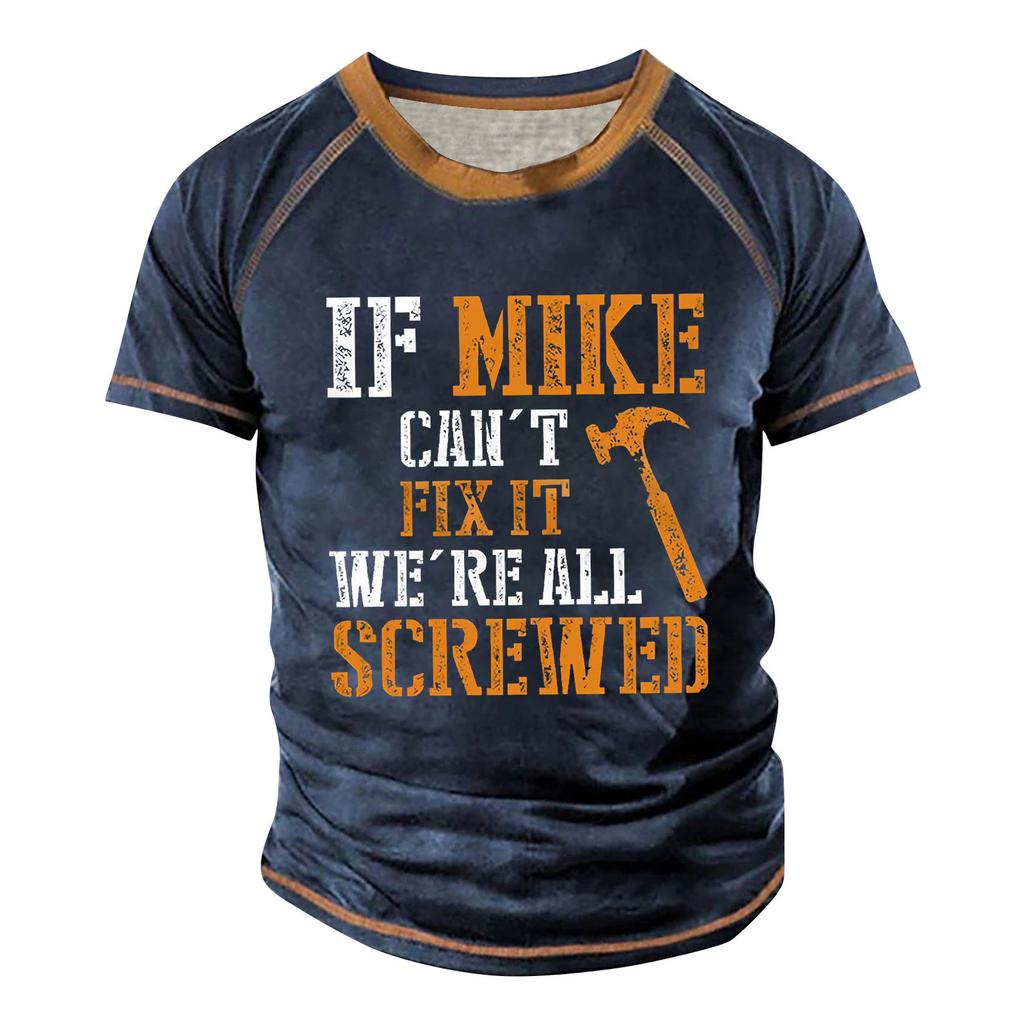 Men's Raglan T-shirt Retro Short Sleeve Round Neck Letter Printing Tops