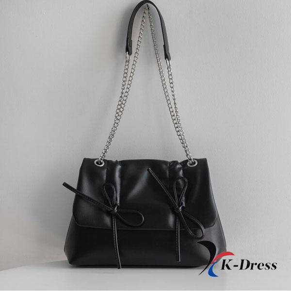 Loving Ribbon Leather Chain Shirring Square Flap Crossbody Shoulder Bag (4 Colors)