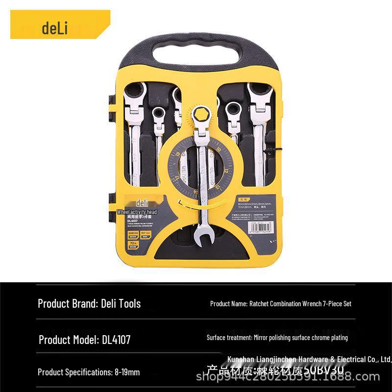 Deli Tools 7-Piece Dual-Use Mirror Ratchet Wrench Set DL4107