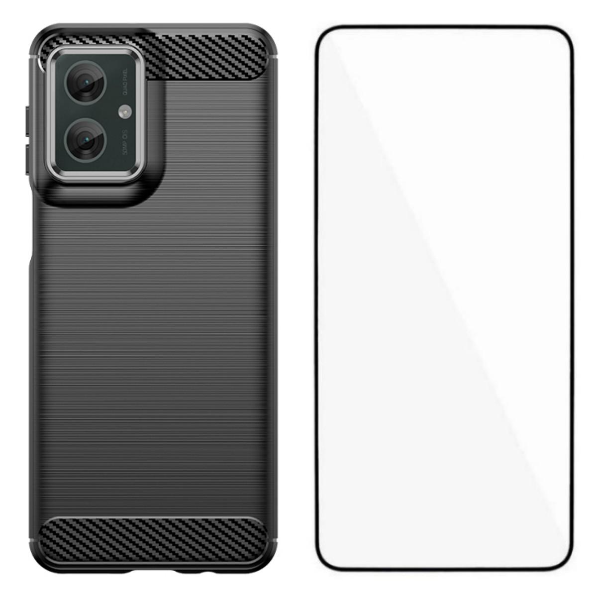 

For Motorola Moto G55 5G Case with Screen Film WANLONFENG LS Series Big Lens Hole Brushed Texture TPU Phone Cover Black