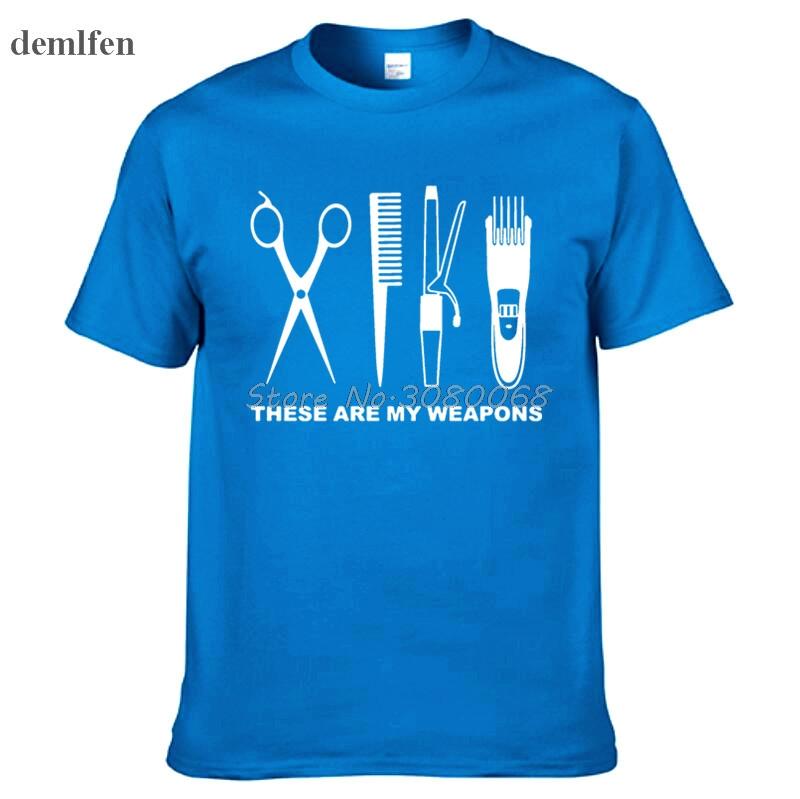 Odzież Letnia Moda Fryzjer T-shirt Męski Krótki Rękaw Bawełna Barber Broń T-shirt Topy