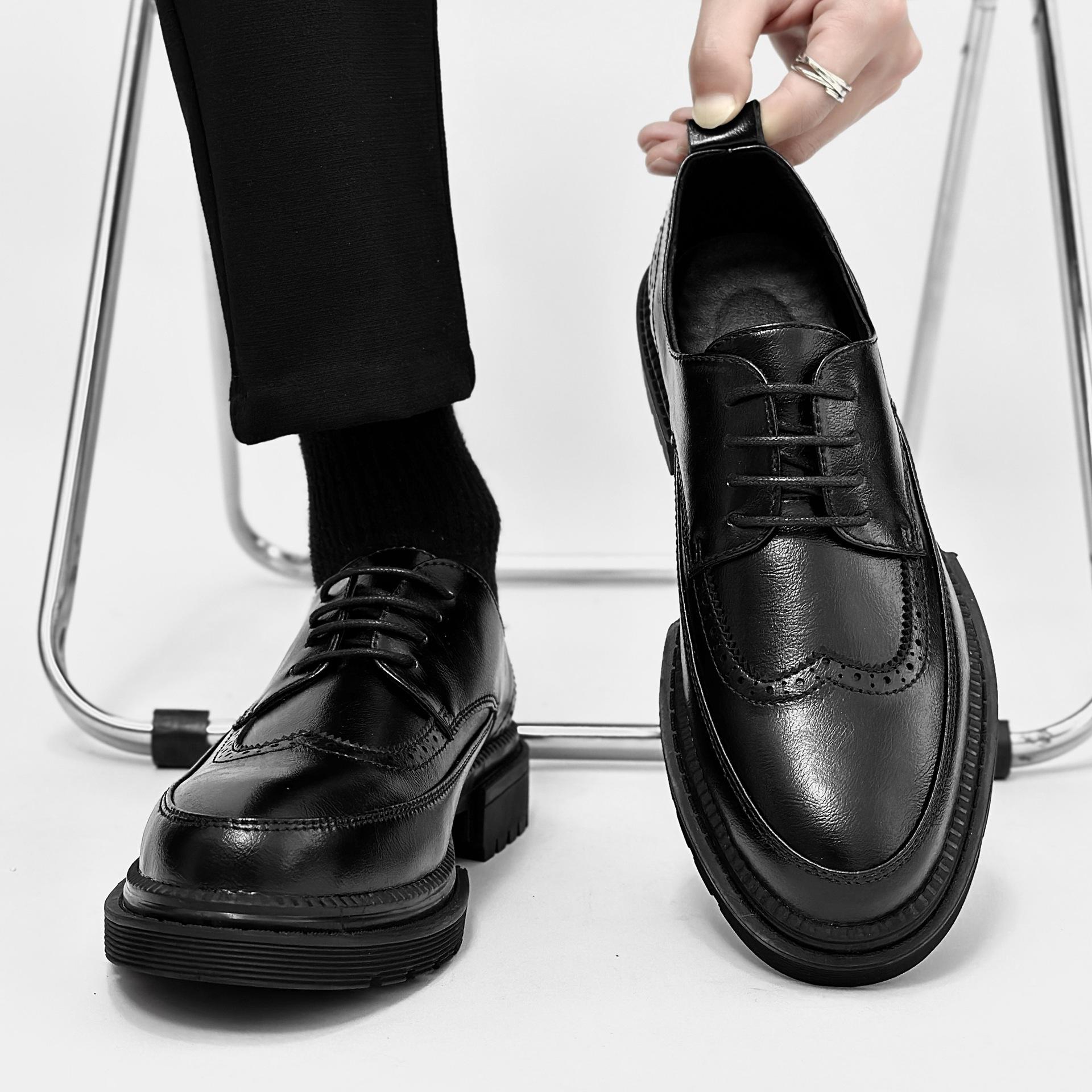 

Brock engraved men s shoes Korean version of British casual business dress leather shoes black wedding shoes PX28 pair 2025 46