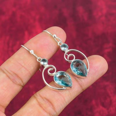 Aqua Apatite Earrings, 925 Solid Sterling Silver Earrings Handmade Gemstone Jewelry, Gifts For Wife Brand New Earrings