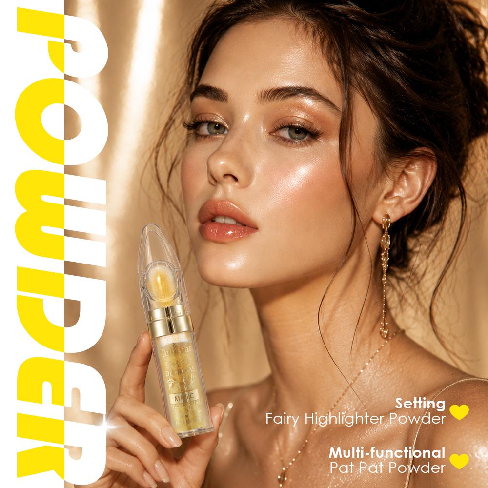 JULYSTAR Polvere da Picchiettare Illuminante, Spugnetta con Polvere Scintillante Magica per Viso Corpo, Illuminante per Trucco da Palcoscenico per Occhi Labbra Clavicola