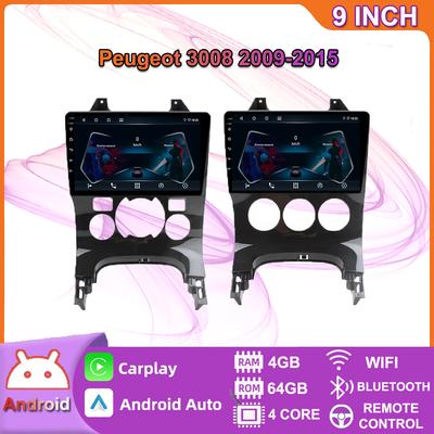 Android 2 Din autós multimédia lejátszó Peugeot 3008-hoz 2009-2015 Fejegység Sztereó Carplay GPS Navigáció BT WIFI 4+64GB