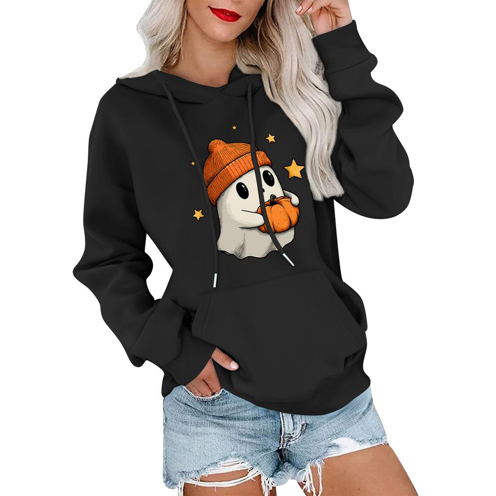Women's Fashionable, Casual, Comfortable Round-neck, Hooded, Long-sleeved, Halloween-print Warm Sweater