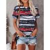 Women's Striped Letter Print T-Shirt Casual Round Neck Short Sleeve Summer Loose Tee Top Daily Loose