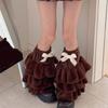 Winter Warm Furry Tiered Ruffle Leg Sleeves for Women Aesthetic Bowknot Fuzzy Leg Warmers Boot Covers Footless Socks