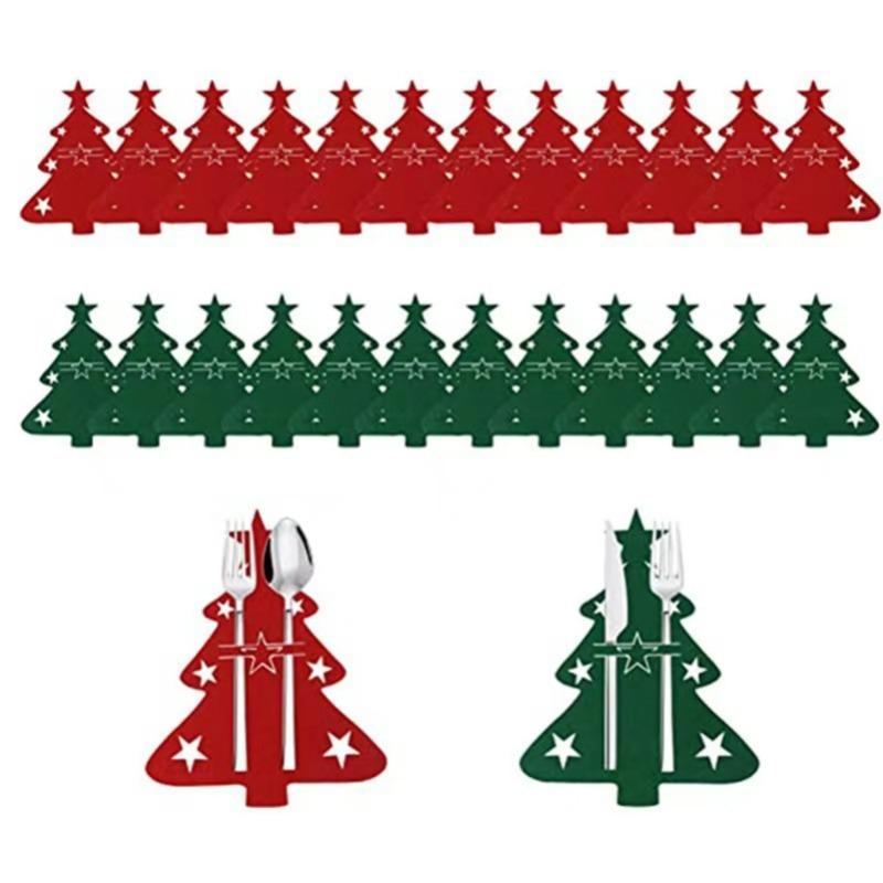 20/2pcs Christmas Cutlery Holders Xmas Tree Shaped Knife Fork Spoon Holder Bags Tableware Pockets Organizer Bag Party Home Decor