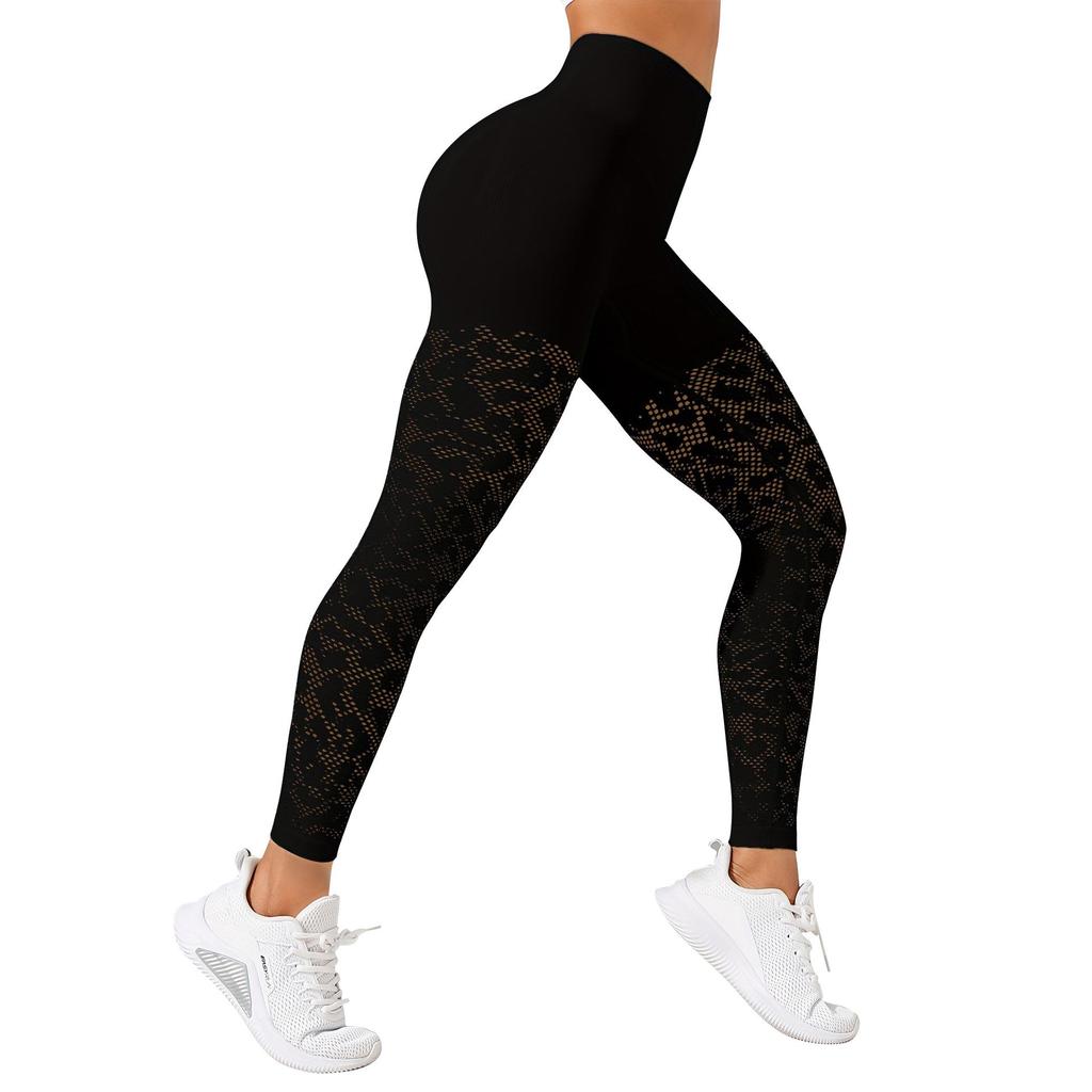 Women's Slimming Jacquard Yoga Leggings for Fitness and Running