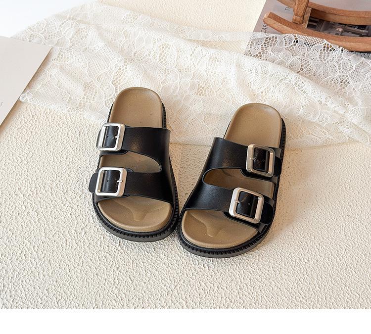 2026 Korean Style Leather Buckle Sandals for Girls - Casual Summer Outdoor Children's Birkenstock-Inspired Half-Closed Shoes