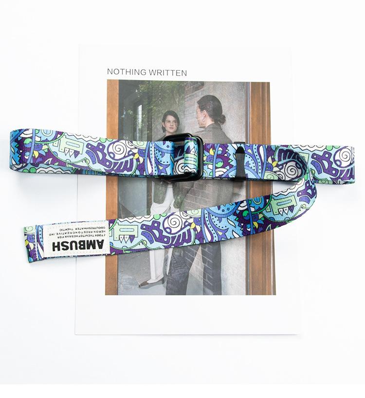 3.2cm Double Ring Buckle Cashew Flower Canvas Belt with Printed Letter Design 120cm
