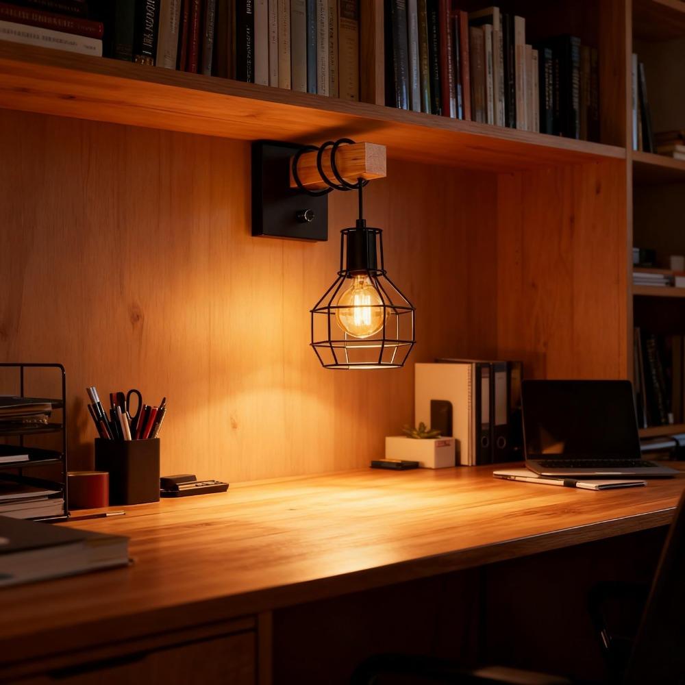 COOINJOY Modern Wood Wall Light Modern Minimalist Restaurant Aisle Lamp Bedroom Bedside Lamp Industrial Wind Decorative Lamp