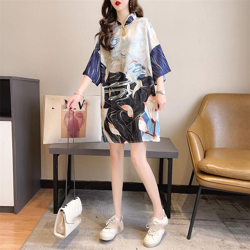 

Модифицированный китайский стиль Cheongsam, литературный костюм Тан, платье средней длины с короткими рукавами