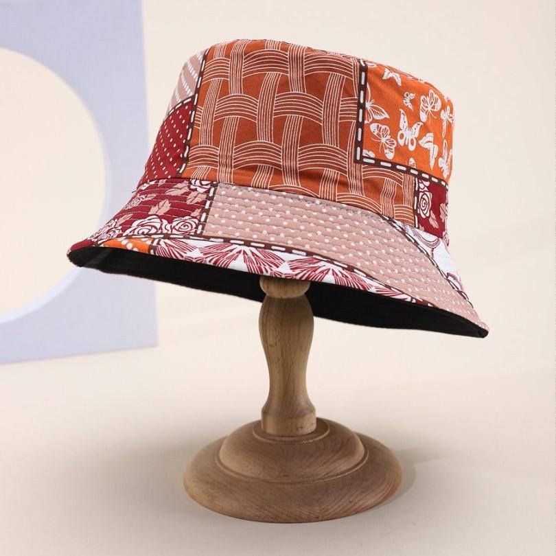 Bucket Hat Color Matching Printing Double-Sided Basin Hat Four-Season Sunshade Sunscreen Casual Hat Female Tide