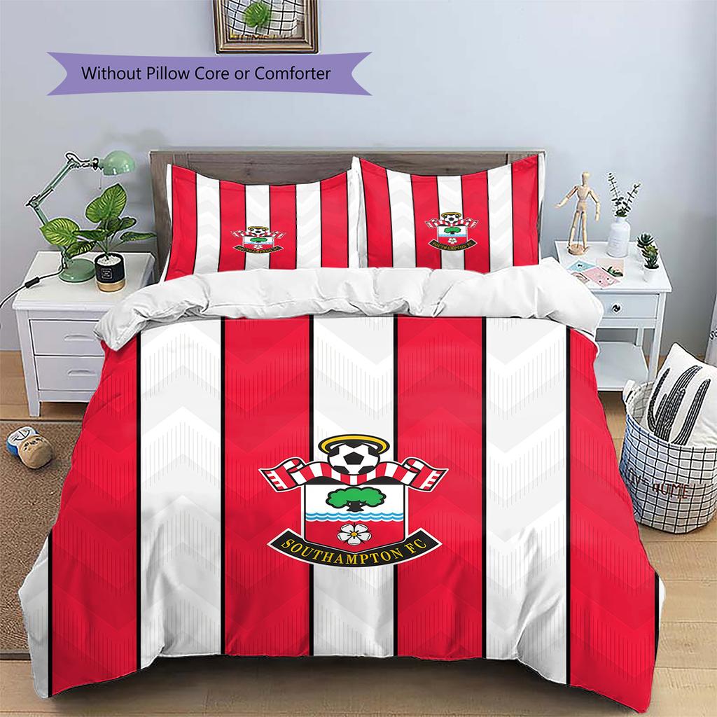 Southampton F.C Vzorovaná Sada Povlečení Prošívaná Přikrývka Domácí Dekorace Dárek (1 * povlak na peřinu + 2 * povlak na polštář bez jádra)