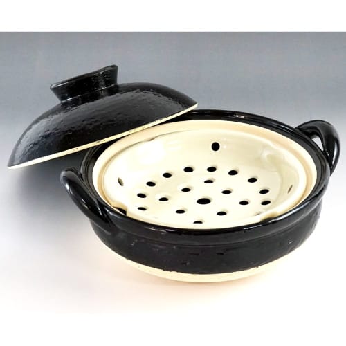 Nagatani-en Healthy Earthenware Steamer, Medium, 27 cm, 2000 ml Capacity, Serves 2-4, Direct Heat Only, Black, Iga-yaki, Made in Japan, ZW-22