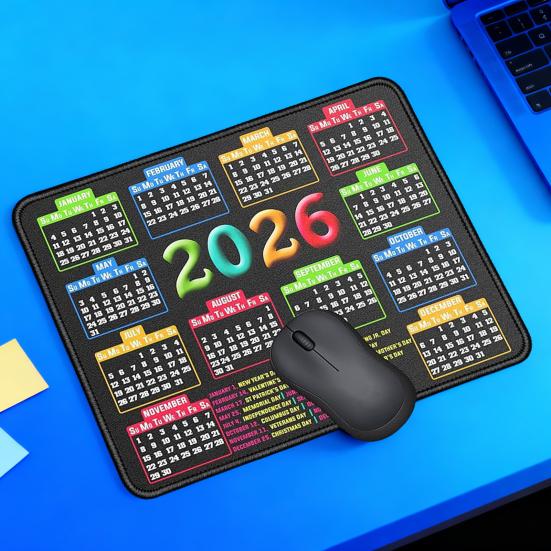 2026 Kalender Mauspad mit rutschfester Gummiunterlage, genähtem Rand, rechteckig, wasserdicht, für Zuhause, Büro, Gaming, Computer, Laptop, Mauspad, Schreibtischunterlage