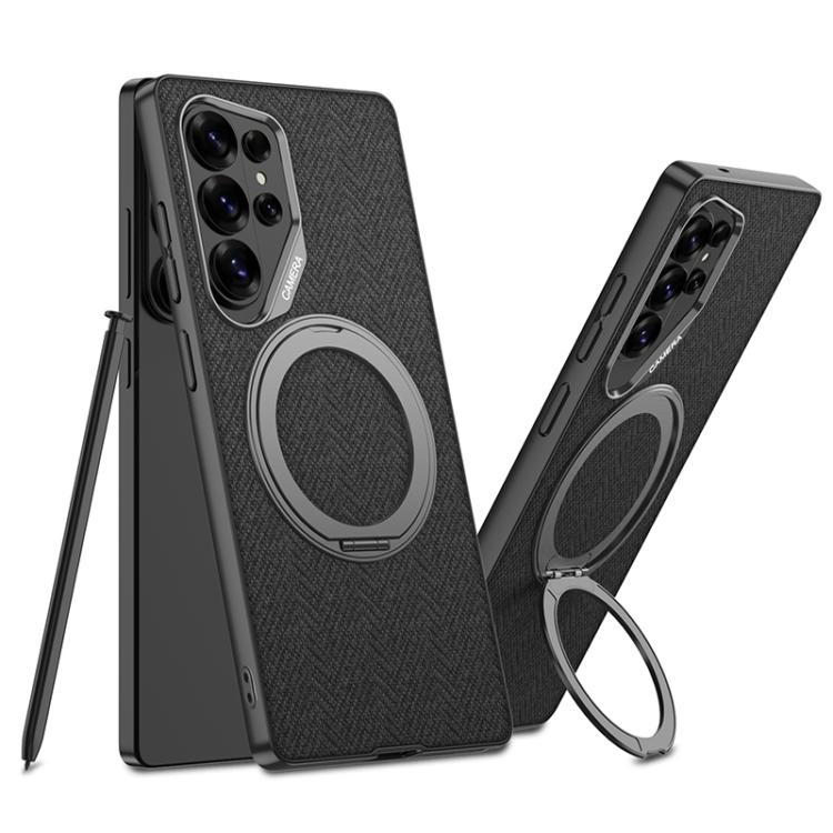 GKK Metal Paint Skin Feel Fabric Texture Leather Phone Case With Magnetic Rotating Holder, Not Included Pen For Samsung Galaxy S26 Ultra 5G
