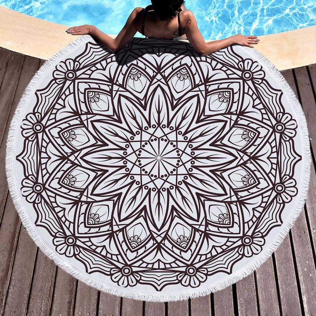 Bohemia Mandala Round Beach Towel Tassels Microfiber Exotic Flower Geometric Pattern Bath Towel Picnic Yoga Mat Bikini Cover Up