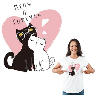 Schwarz-weiße Katze zum Aufbügeln auf Kleidung, Thermopresse, Vinyl, DIY, A-Level, waschbar, Wärmetransfer-Patch