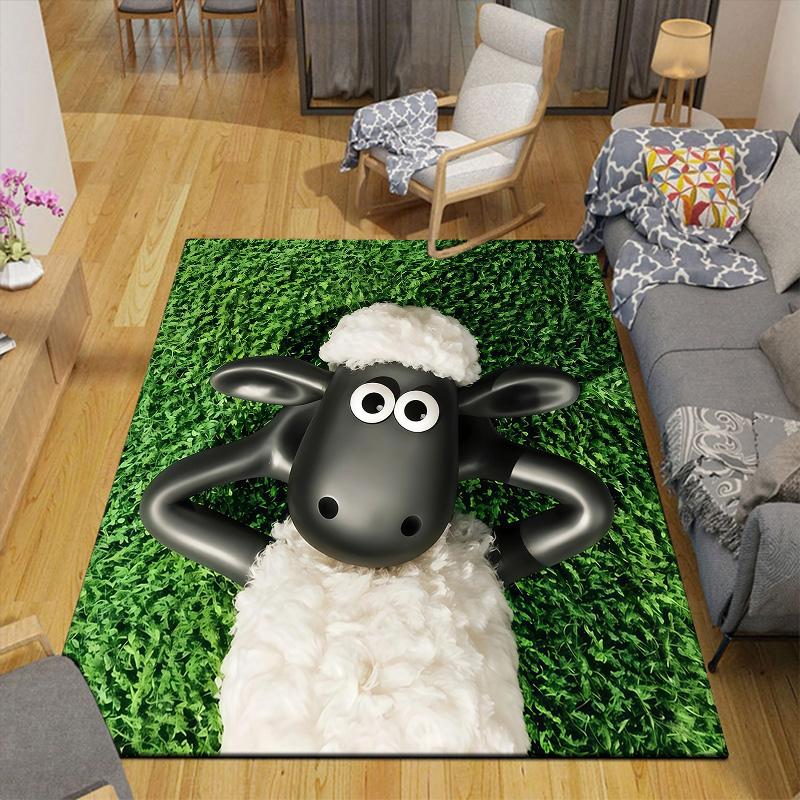 Shaun the Sheep2 Flannel Pattern Square Carpet,Area Rug,Carpet Rug for Living Room Bedroom Sofa Playroom Decor,Non-slip Floor Mat