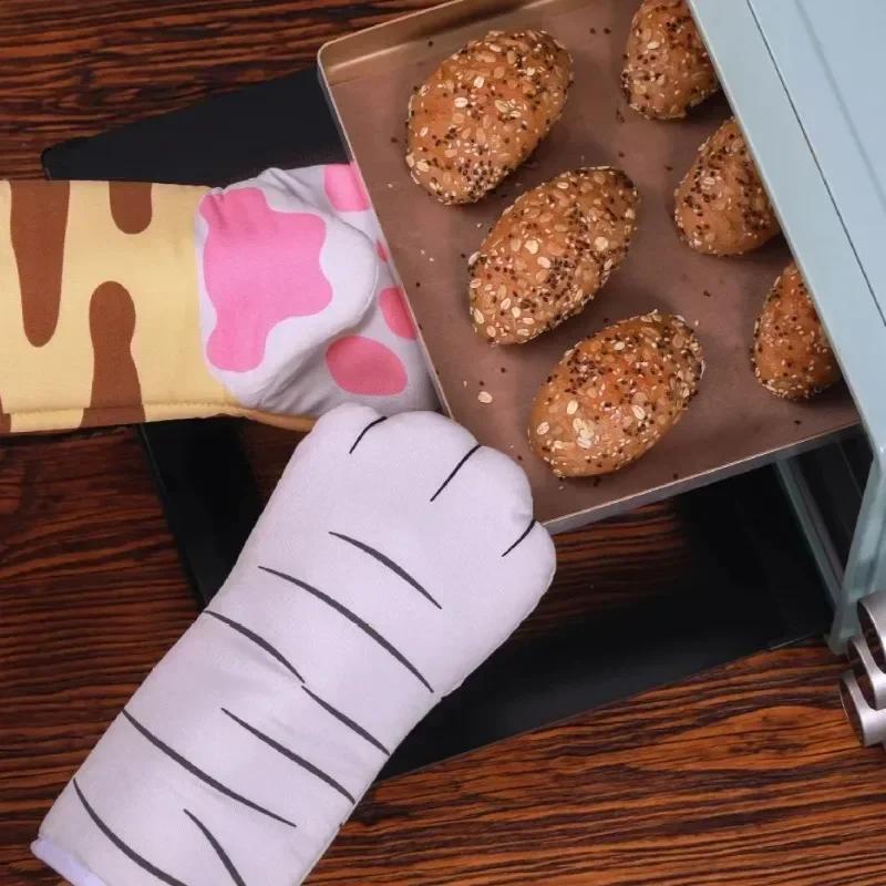 Microwave Cotton Gloves Cute Cat Paws Oven Insulation Gloves Single Kitchen Baking Supplies Silicone Oven Mitts Cooking Glove