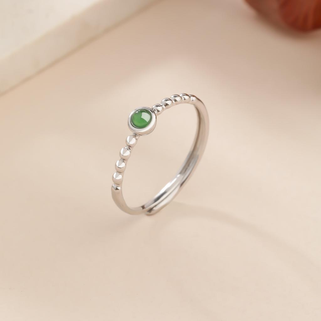 Natural jadeite sterling silver s925 ring Japanese exquisite fashion women's jewelry new Chinese daily jewelry gift