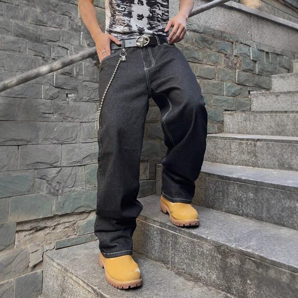Large size American embroidered wide-leg jeans retro casual and thin loose straight floor-mopping trousers