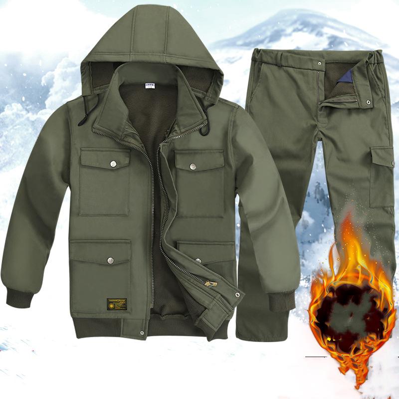 

Мужской комплект Snow Warmer утепленный комплект спортивный костюм больших размеров куртка с капюшоном + штаны комплект из 2 предметов M