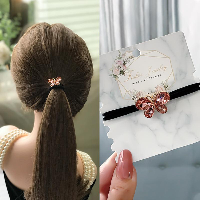 Korean Elegant Rhinestone Flower Scrunchies Women Girls Elastic Hair Rubber Bands Accessories Tie Hair Ring Rope Headwear