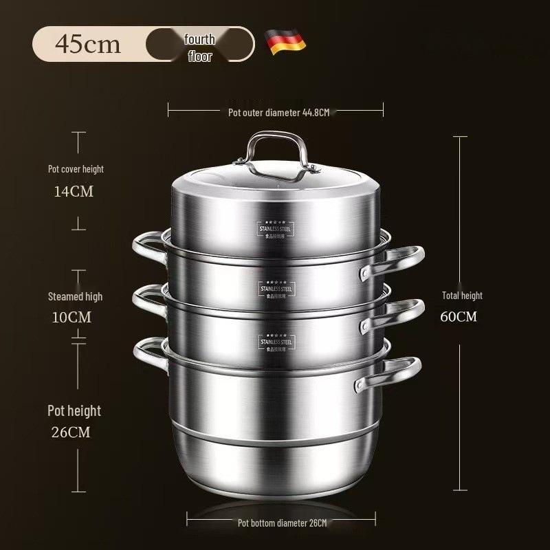 Huajida Stainless Steel Three-Layer Steamer Basket for Induction and Gas Stoves