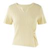 Autumn Water Yi Ren Basic V-Neck Short Sleeve Knit Top with Slit Hem