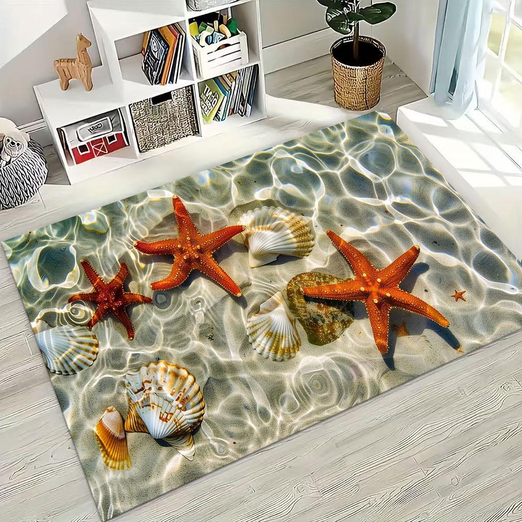 Dream Starfish Shell Tropical Beach Sea Star Art Rug for Bedroom Living Room Sofa Home Doormat Decor,Large Non-slip Floor Mat
