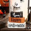 Durable Solid Wood Crafts Halloween Ghost Decoration Wooden Sign Tiered Tray Ornament Farmhouse Orange And Black Party Props Tabletop Centerpiece