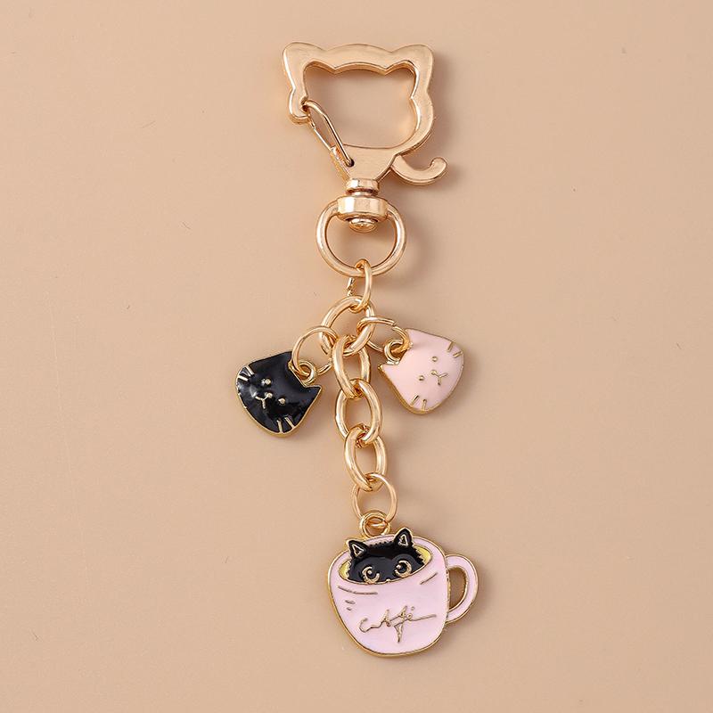 Lovely Enamel Cartoon Cat Keychain Animal Key Ring Pendants for Women Girls Handbag Decor DIY Jewelry Accessories Gifts