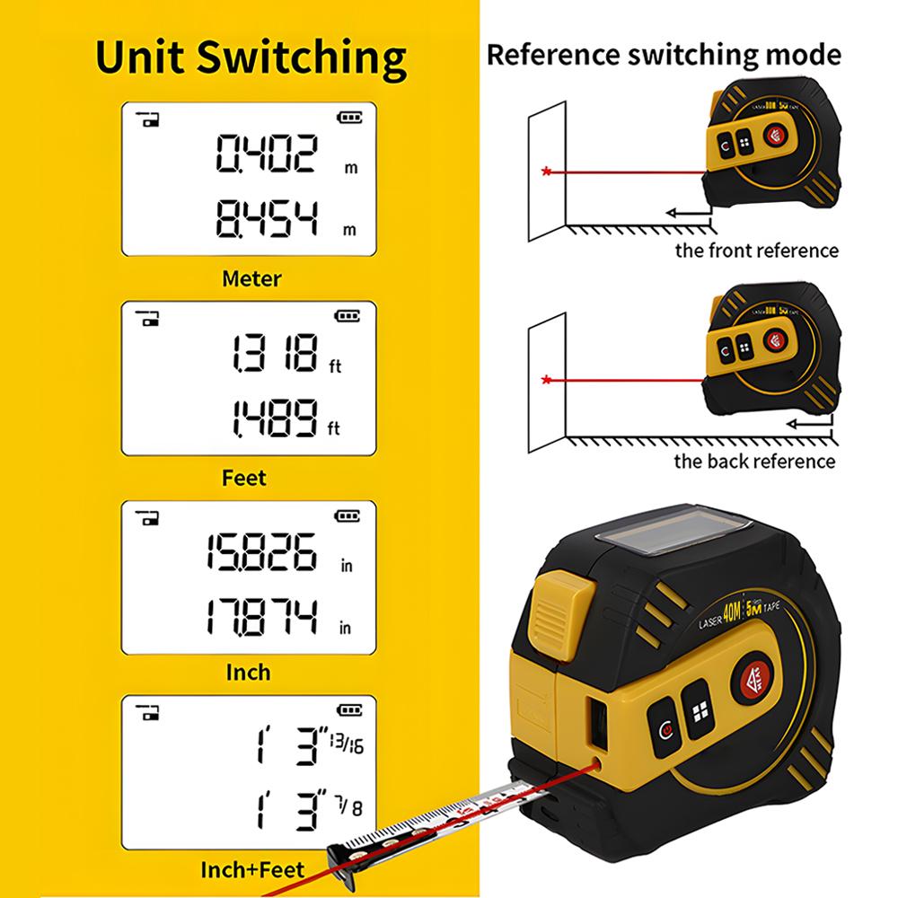 2 In 1 Digital Tape Measure with 130ft/40m Laser Distance Meter and 16ft/5m Retractable AutoLock