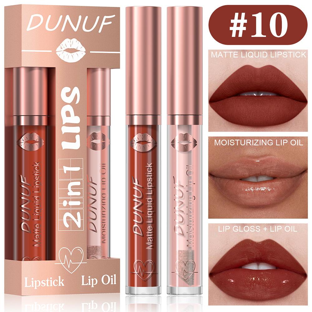 2 in 1 Lip Gloss Set Lip Oil Make-up for Women Waterproof Long Lasting Cosmetics Korean Makeup Sexy Red Matte Lipstick Lip Tint