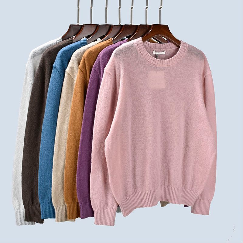 Autumn New Knitwear round Neck Loose and Lazy Style Plus Size Mohair Pure Color Long Sleeves Pullover Women