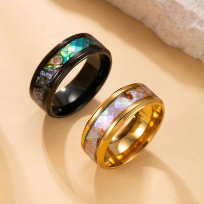 304 Stainless Steel Ring8mm Resin Shell Men's Ring Fashion Hip-Hop Titanium Steel Jewelry Wholesale Factory