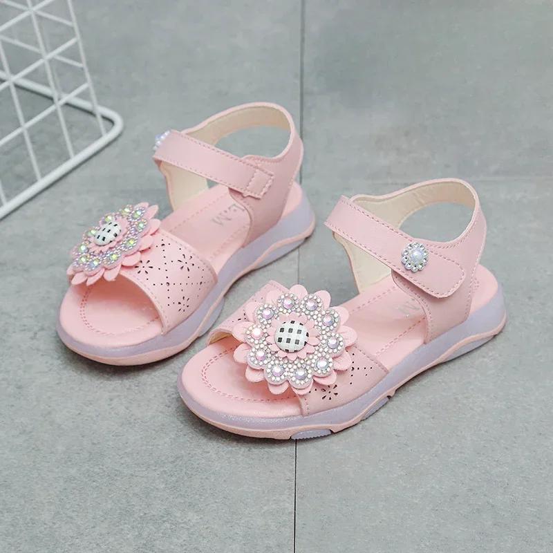 

Clearance Sale Summer New Casual Girl Open-toe Rhinestone Sandals Street Student Kids Children s Soft-soled Slippers Size 21-30 23