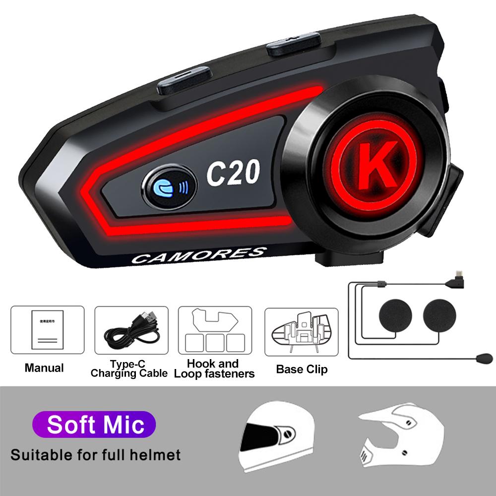 

Гарнитура для мотоциклетного шлема, Bluetooth, комплект громкой связи, водонепроницаемые беспроводные наушники с шумоподавлением, 1000 мАч, с окружающим освещением