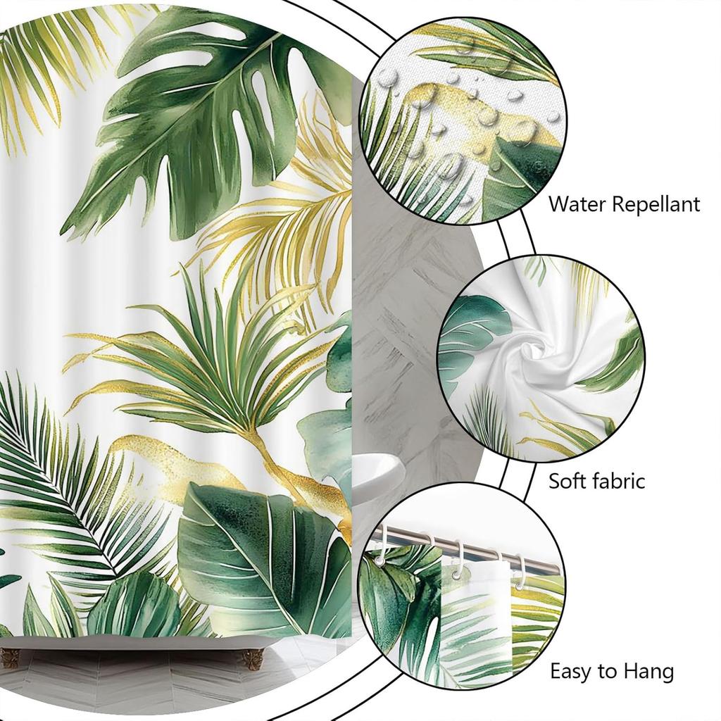 Tropical Leaves Shower Curtain Green Plant Jungle Botanical Monstera Palm Leaf Banana Hawaii Exotic Nature Rainforest Shower Curtains Set Bathroom