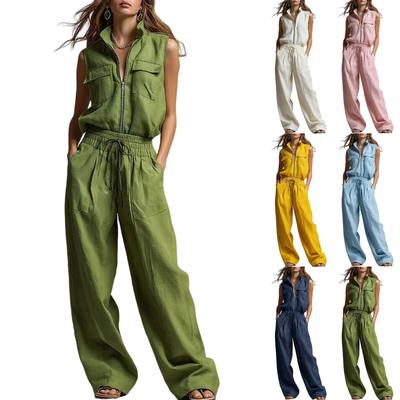 Women's Fashionable Casual Sleeveless Shirt And Loose Pants Two-piece Set