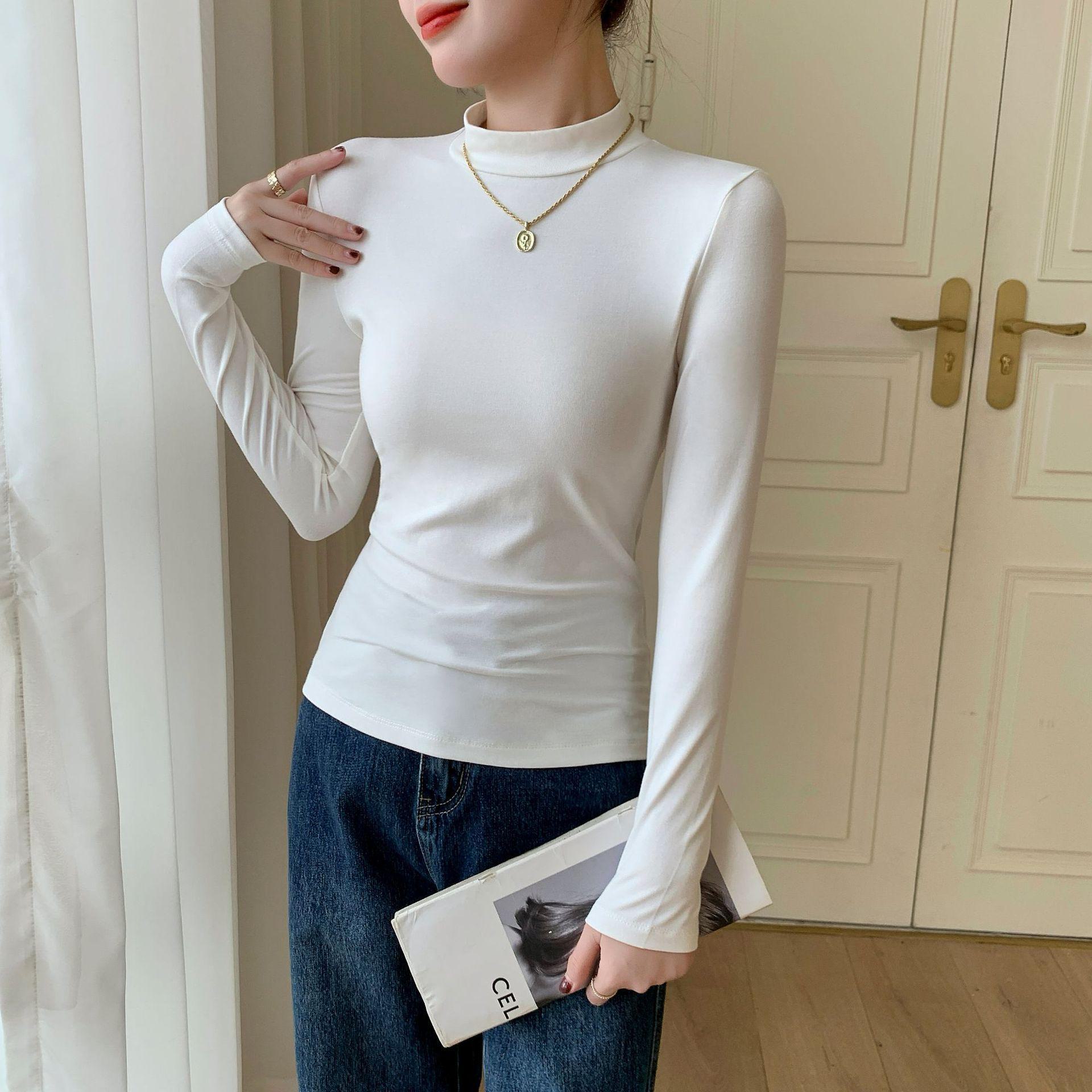 

Женская футболка в рубчик с высоким воротником, облегающего кроя и длинными рукавами, новинка сезона осень/зима 2024 г. S белый