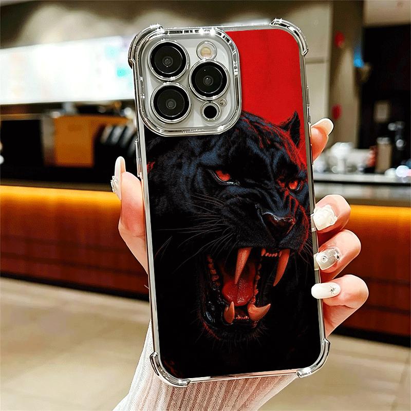 Black Panther Cool Animal Plating Phone Case For Iphone 16 17 Pro Max Air 16E 14 15 Plus 12 13 Mini Anti-Fall Airabag Cover